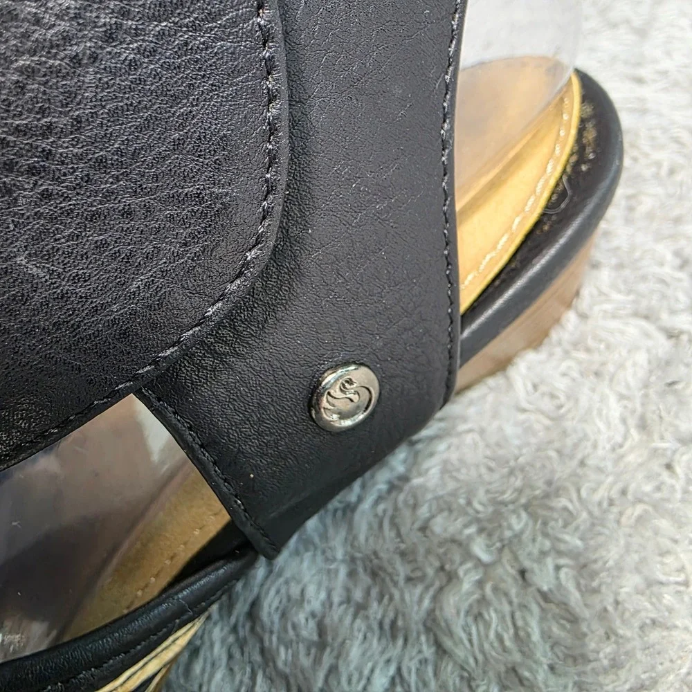VTG‎ Gloria Vanderbilt Leather Wedge Sandals Black Jute Strappy Women Size 9